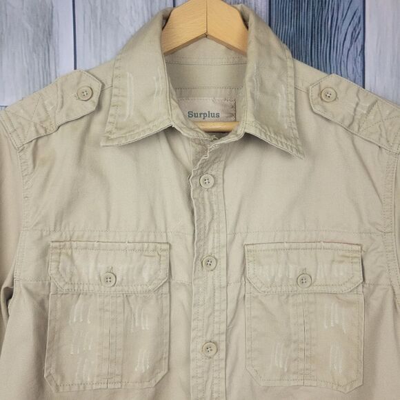 Surplus Raw Vintage Military Distressed Long Sleeve Button Down Shirt Khaki Med - Picture 2 of 8
